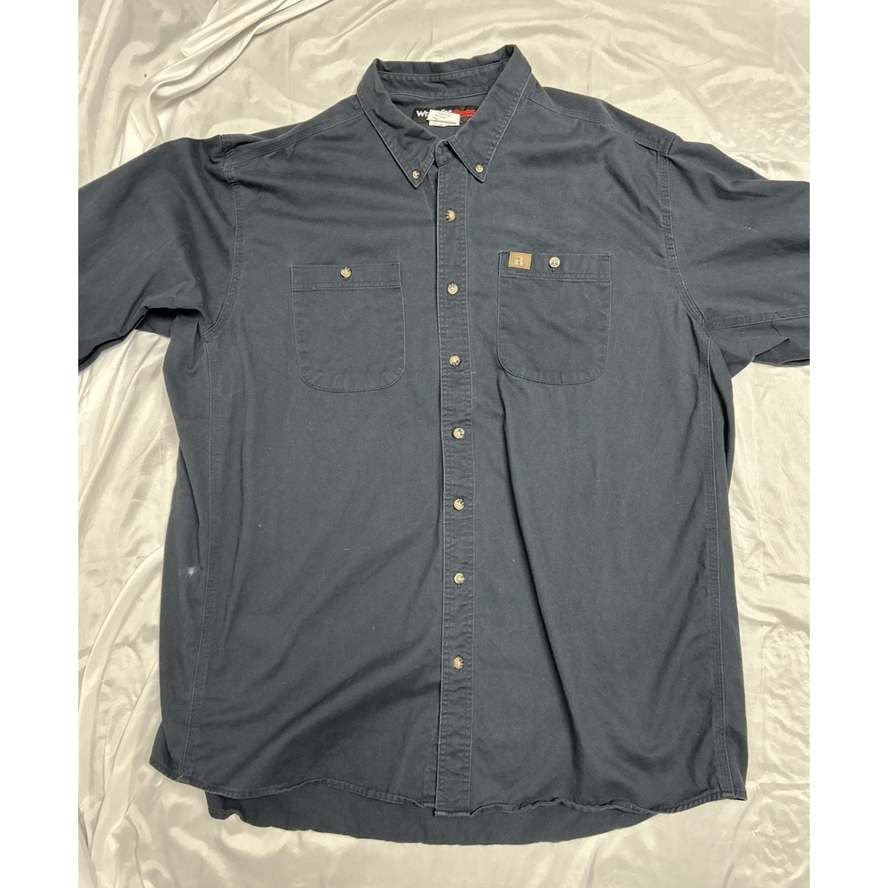 Wrangler Riggs Workwear Heavy Work Shirt Long Sleeve Navy Blue Gorpcore Mens 3XT - Picture 8 of 14